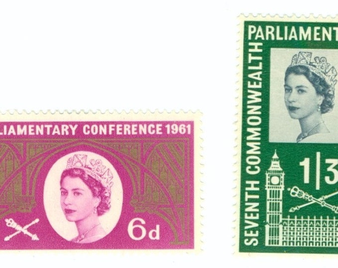 1961 Parliamentary Conference Queen Elizabeth II Set of Two Great Britain Postage Stamps Mint Never Hinged