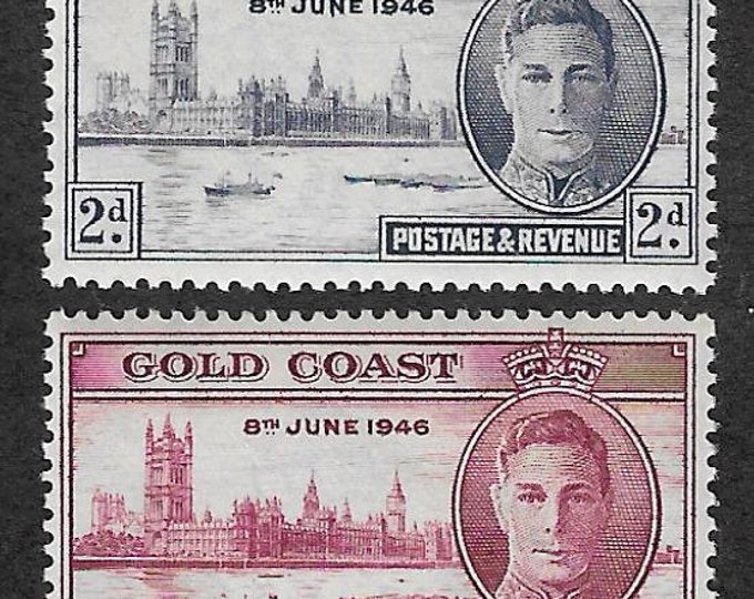 1946 Peace and Victory Set of 2 Gold Coast Postage Stamps Mint Never Hinged