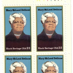 1985 Mary McLeod Bethune Black Heritage Plate Block of Four United States 22-Cent Postage Stamps