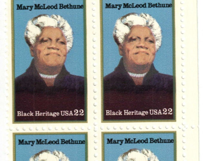1985 Mary McLeod Bethune Black Heritage Plate Block of Four United States 22-Cent Postage Stamps