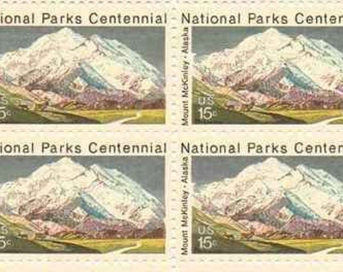 1972 National Parks Centennial Mount McKinley Alaska Block of Four 15-Cent US Postage Stamps Mint Never Hinged