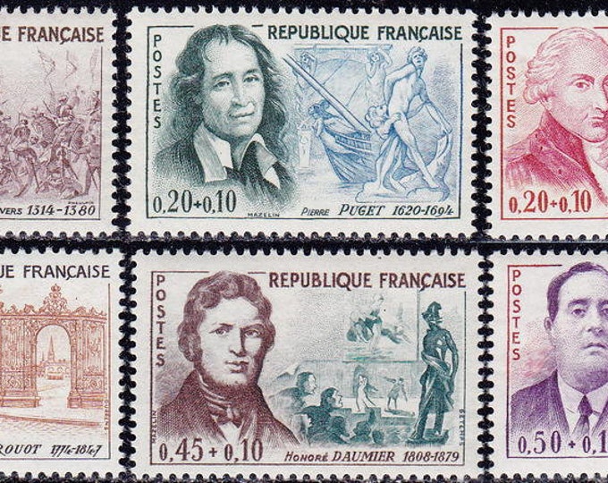 Famous Frenchmen Set of Six France Postage Stamps Issued 1961