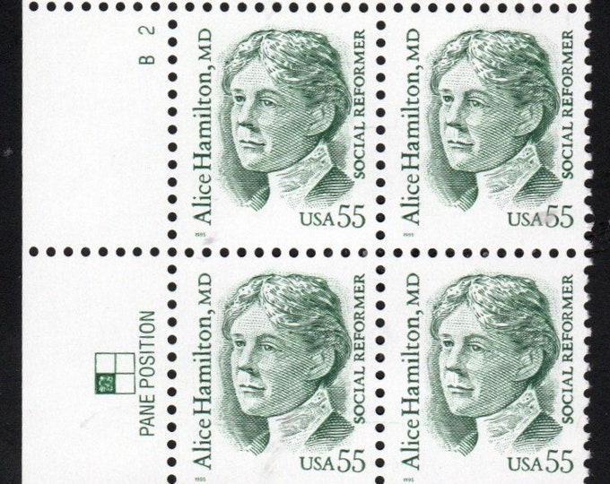 Alice Hamilton MD Plate Block of Four 55-Cent United States Postage Stamps Issued 1995