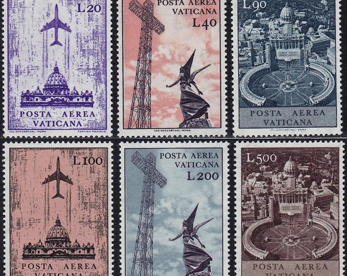 1967 Views of the Vatican Set of Six Vatican City Airmail Postage Stamps Mint Never Hinged