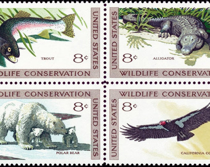 1971 Wildlife Conservation Block of Four 8-Cent US Postage Stamps Mint Never Hinged
