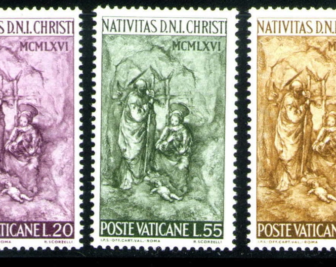 1966 Holy Family in Bethlehem Set of 3 Vatican City Christmas Postage Stamps Mint Never Hinged