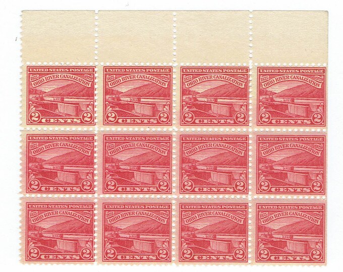 1929 Ohio River Canalization Block of Twelve 2-Cent United States Postage Stamps