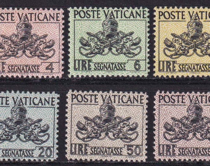 1954 Papal Coat of Arms Set of 6 Vatican City Postage Due Stamps Mint Never Hinged