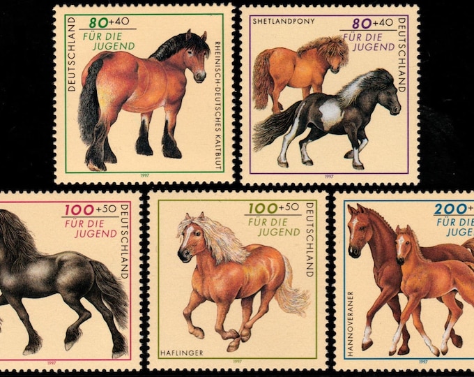 Horses Set of Five Germany Postage Stamps Issued 1997