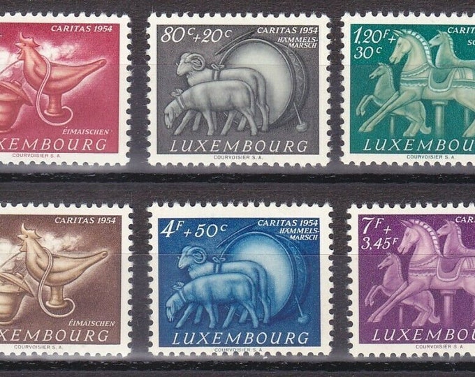 Folklore Set of Six Luxembourg Christmas Postage Stamps Issued 1954