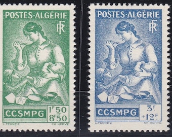 Mother and Children Set of Four French Algeria Postage Stamps Issued 1944