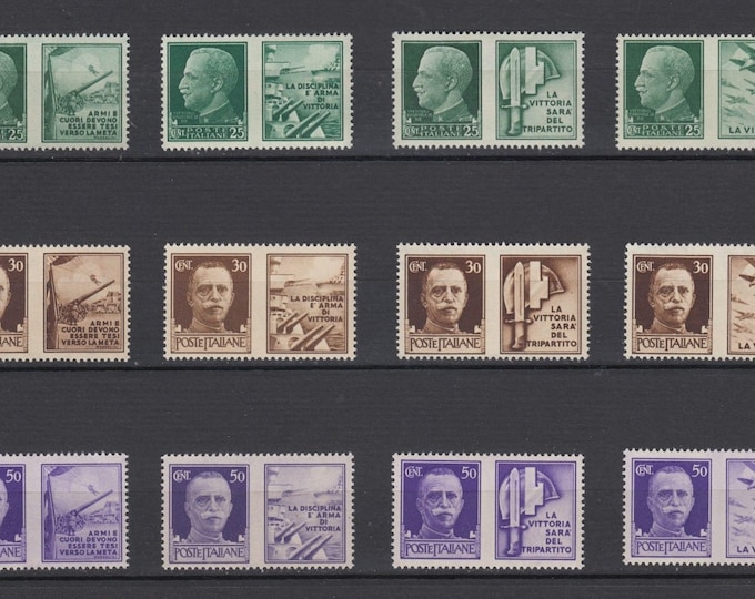 1942 World War II Slogans Set of Twelve Italy Postage Stamps Mint Never Hinged