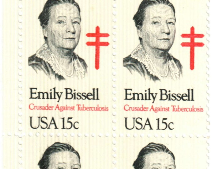 1980 Emily Bissell Plate Block of Four 15-Cent United States Postage Stamps