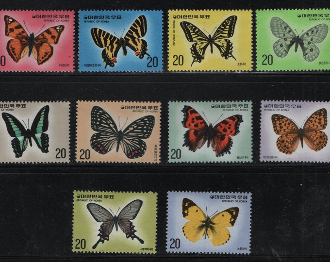 Butterflies Set of Ten Korea Postage Stamps Issued 1976