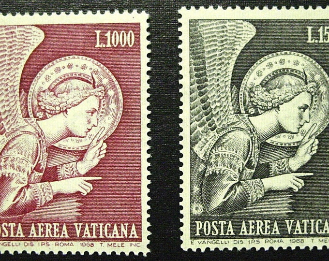 Archangel Gabriel Set of Two Vatican City Air Mail Postage Stamps