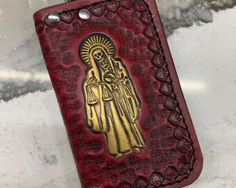 Santa Muerte leather wallet Oxblood