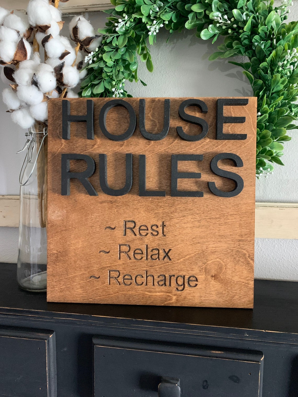 House Rules Rest Relax Recharge Sign Wooden Guest House Etsy