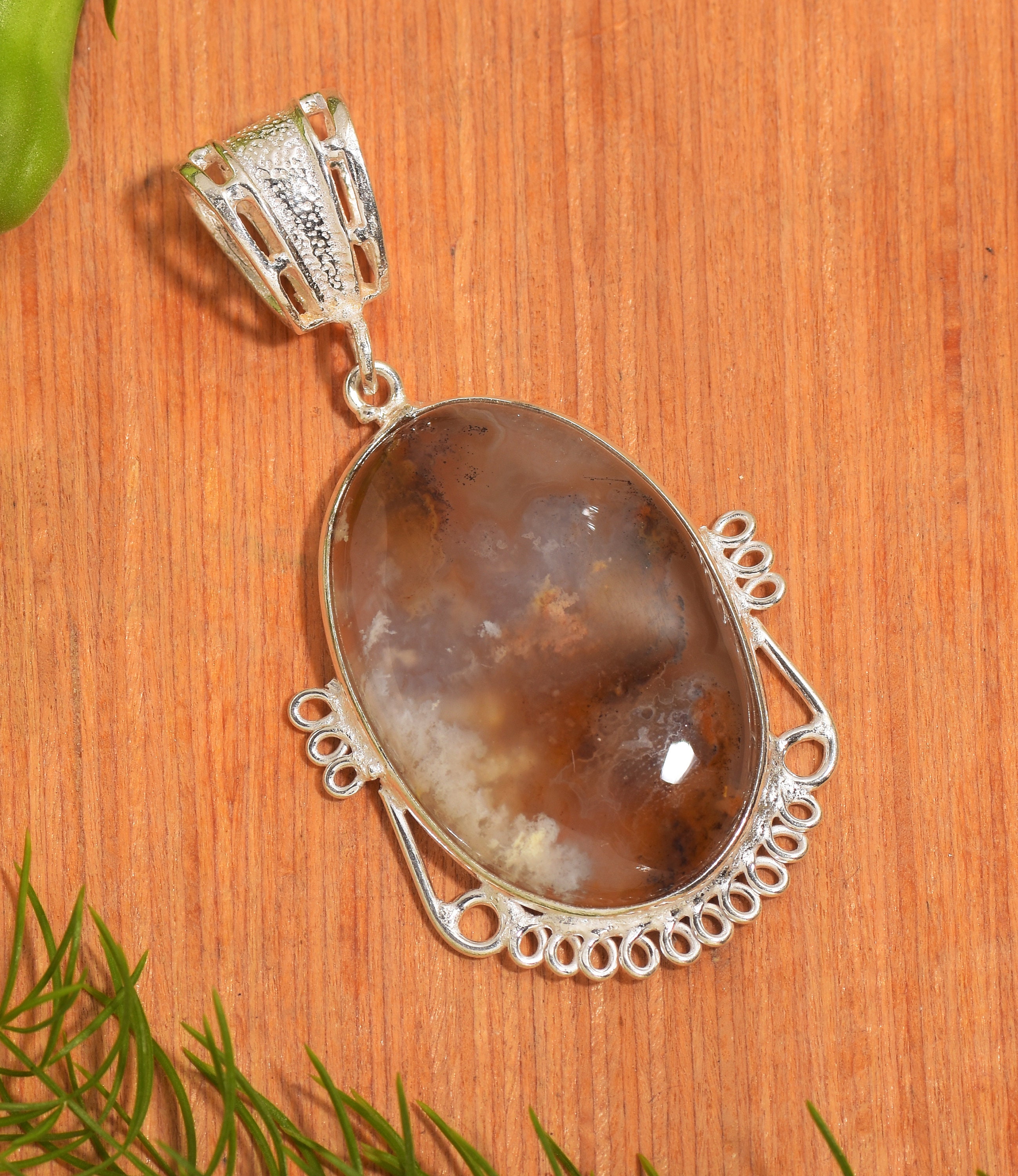 Moss Agate Pendant Natural Gemstone Pendant Stone Necklace | Etsy