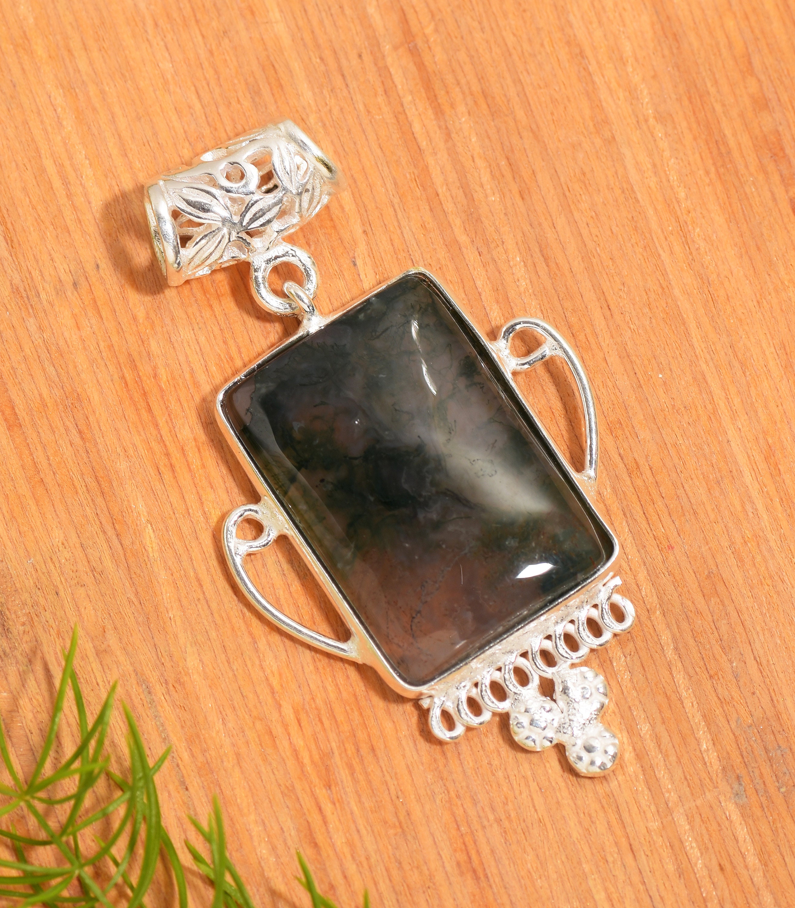 Moss Agate Pendant Natural Gemstone Pendant Stone Necklace | Etsy