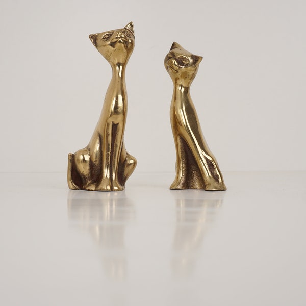 2 Vintage Brass Cats 60s 70s Mid Century Messing Katzen 60er 70er