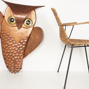 XXL copper sheet owl decoration 60s MCM mid century modern 60s owl copper vintage bird mural wall decoration sculpture