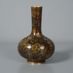Vintage Cloisonné Vase 60s 70s - Colorful enamel flower vase in Asian style