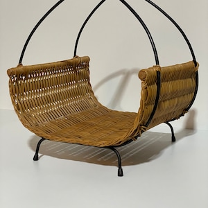 Vintage newspaper rack basket weave wicker newspaper rack string 60s 60s mid century
