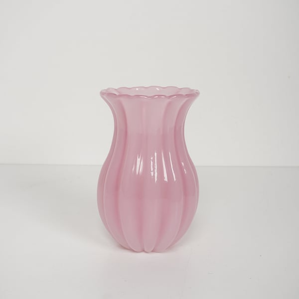 Archimede Seguso Vetro d’Arte Vetri Murano Vase Italy gerippt 70er 80er Jahre Glas rosa Italia Glasvase Design Designklassiker