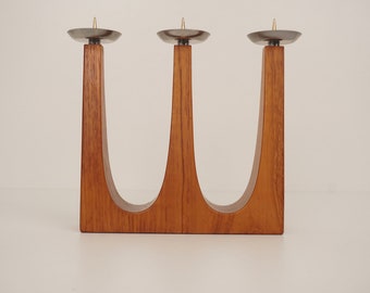 Teak wood candlestick 60s 70s mid century