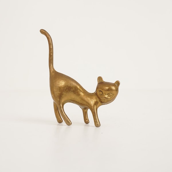 Small Vintage Brass Cat 60s 70s Mid Century Messing Katze 60er 70er