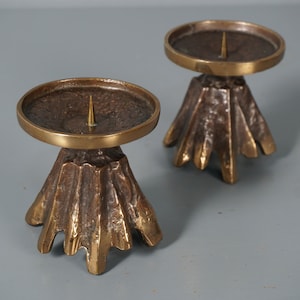2 x Vintage candlestick candle holder 60s 70s candle holder 60s 70s mid century Bronze Brutalist design candles