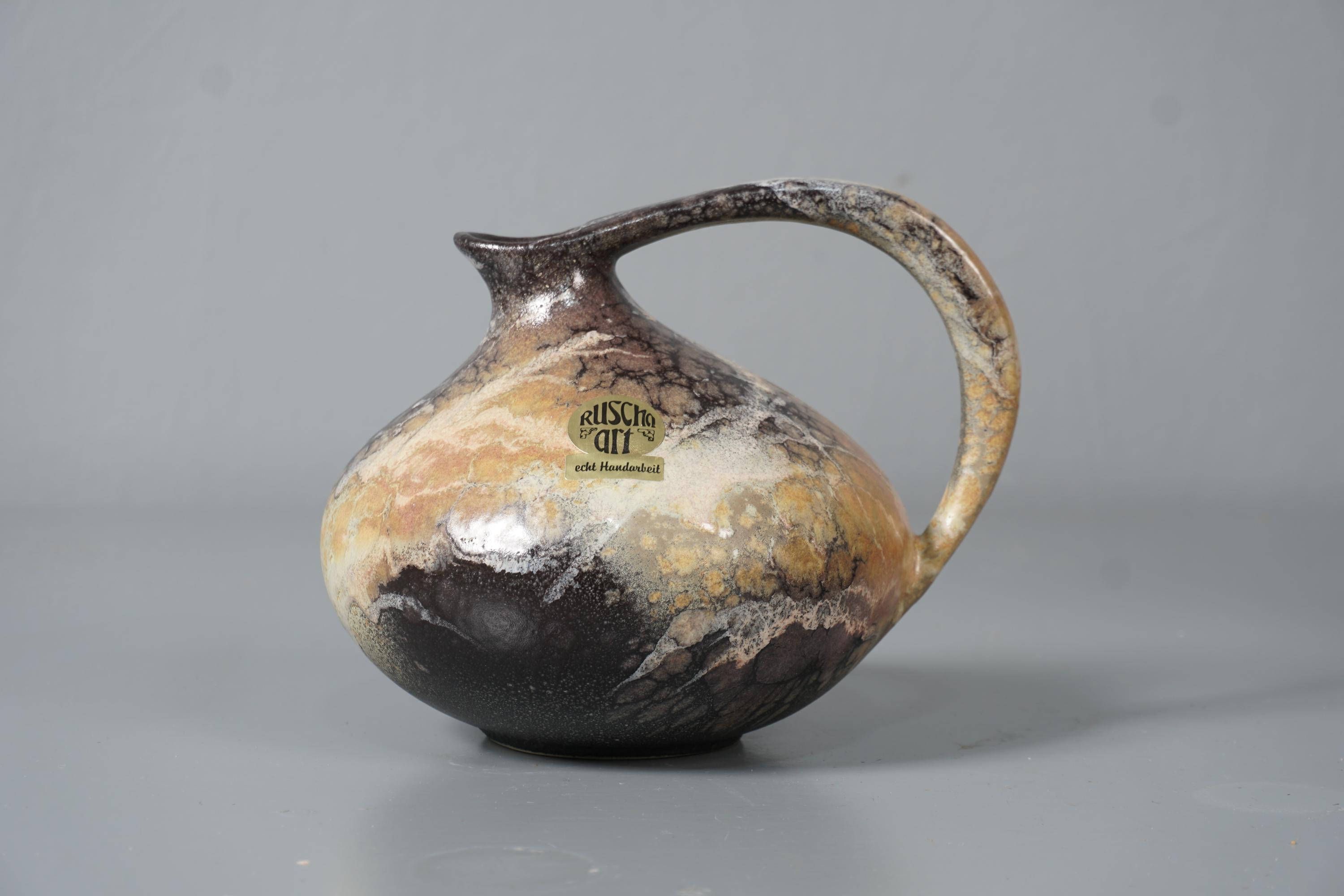 Vintage Ruscha 313 Handle Vase Kurt Tschörner Vase Fat Lava
