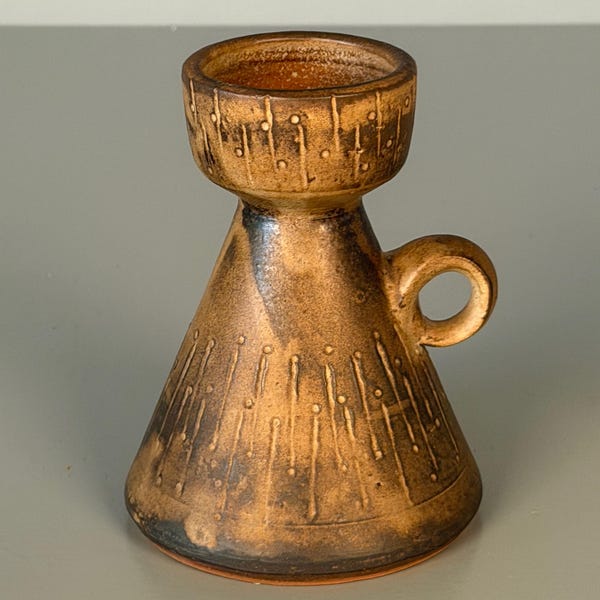 Workshop Margarethenhöhe Johannes Leßmann Candlestick 1960s Brown Terracotta Ceramic