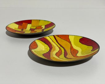 2 vintage enamel copper plates Copper snack plate enamel copper plate 50s 60s 50s 60s mid century design copper plates enamel