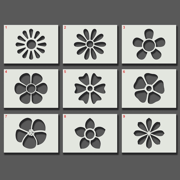 Pochoirs fleur/pétale/marguerite, partie 1 - Pochoirs réutilisables pour l'art mural, la décoration intérieure, la peinture, les travaux manuels, les options de taille A6, A5, A4, A3, A2