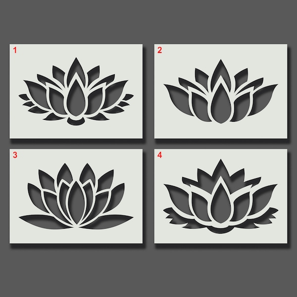 Pochoirs de fleur de lotus - Pochoirs réutilisables pour l’art mural, la décoration intérieure, la peinture, l’art et l’artisanat, options de taille - A6, A5, A4, A3, A2