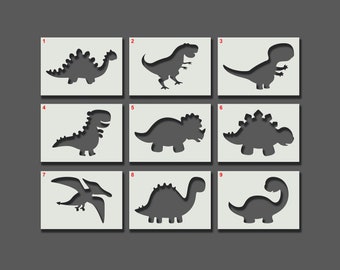 Cute Dinosaur Stencils - Part 1 - Reusable Stencils Wall Art, Home Décor, Painting, Art & Craft. Size and Style options A6, A5, A4, A3, A2