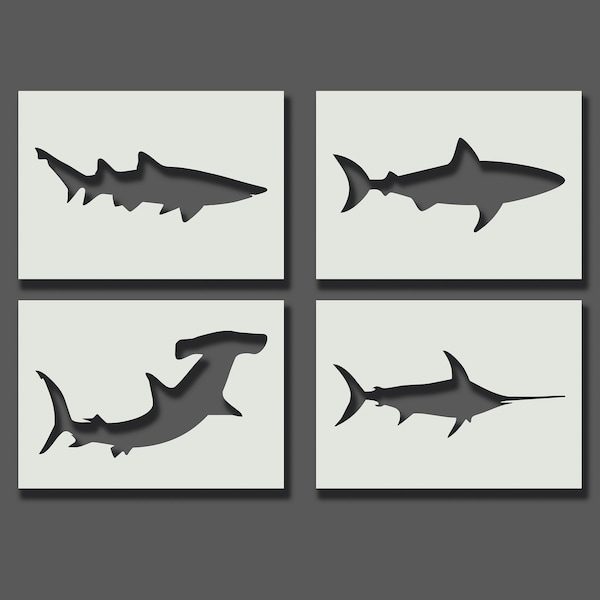Stencil squalo/pesce spada - Stencil riutilizzabili per arte della parete, decorazioni per la casa, pittura, arte e artigianato, opzioni di dimensioni e stile A6, A5, A4, A3, A2