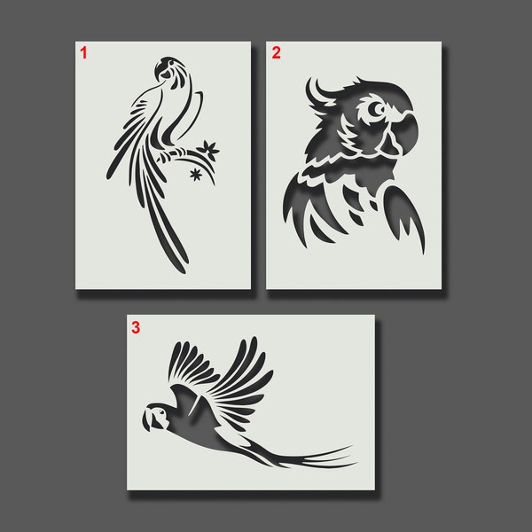 Parrot Stencils - Reusable Stencils for Wall Art, Home Décor, Painting, Art & Craft. Style and Size options - A6, A5, A4, A3, A2