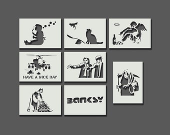 Pochoirs Banksy - Partie 3 - Pochoirs réutilisables pour l’art mural, la décoration intérieure, la peinture, l’art et l’artisanat, options de taille et de style A6, A5, A4, A3, A2