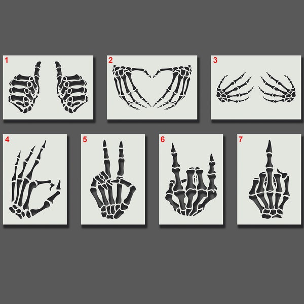 Skeleton Hands Schablonen - Wiederverwendbare Schablonen für Wandkunst, Dekoration, Malerei, Kunst und Kunsthandwerk. Halloweens. Größenoptionen A6, A5, A4, A3, A2