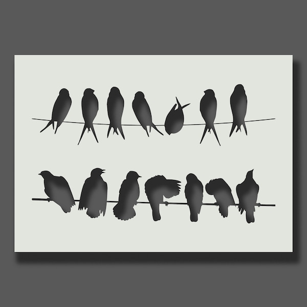 Oiseaux sur un pochoir métallique - Pochoirs réutilisables pour l’art mural, la décoration intérieure, la peinture, l’art et l’artisanat. Options de taille - A5, A4, A3, A2
