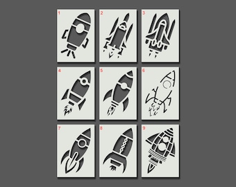 Space Rocket Stencils - Reusable Stencils for Wall Art, Home Décor, Painting, Art & Craft. 9 designs. Size options - A6, A5, A4, A3, A2