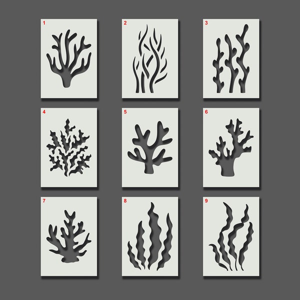 Coral / Seaweed / Underwater Stencils - Reusable Stencils for Wall Art, Home Décor, Painting, Art & Craft. A6, A5, A4, A3, A2