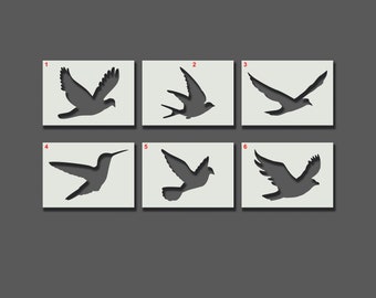 Pochoirs oiseaux en vol - Pochoirs réutilisables pour l'art mural, la décoration intérieure, la peinture, les travaux manuels, les options de taille A6, A5, A4, A3, A2