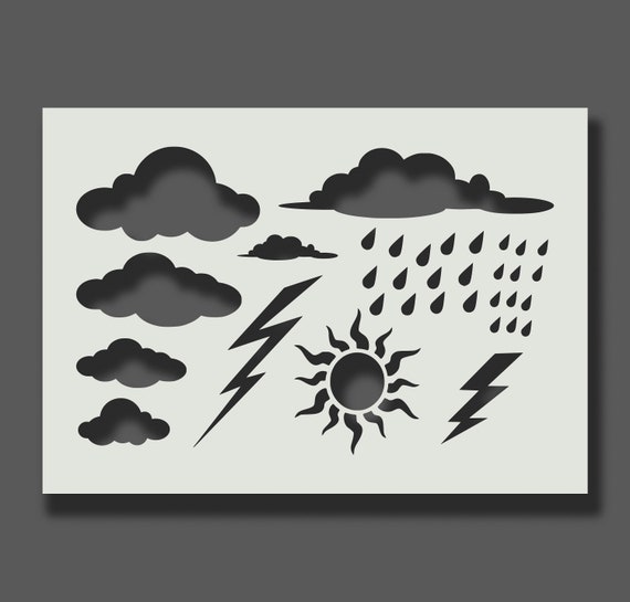 Weather Stencil - Plantillas reutilizables Arte de pared, decoración del  hogar, pintura, artes y manualidades. Lluvia/Sol/Nubes/Relámpagos. Opciones