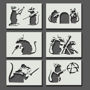 Banksy Rat Stencils Part 3 Reusable Stencils for Wall Art, Home Décor, Painting, Art & Craft, Size options A6, A5, A4, A3, A2 image 1