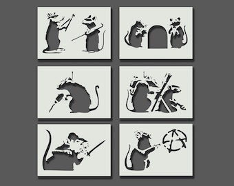 Banksy Rat Schablonen - Teil 3 - Wiederverwendbare Schablonen für Wandkunst, Wohndekor, Malerei, Kunst & Handwerk, Größenoptionen - A6, A5, A4, A3, A2