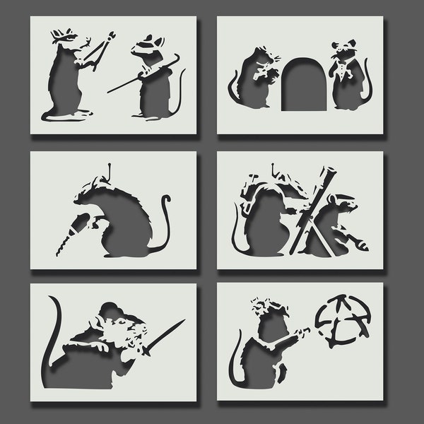 Banksy Rat Stencils - Part 3 - Reusable Stencils for Wall Art, Home Décor, Painting, Art & Craft, Size options - A6, A5, A4, A3, A2