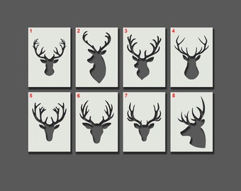 Stag Head Stencils - Reusable Stencils for Wall Art, Home Décor, Painting, Art & Craft, Size and Style options - A6, A5, A4, A3, A2